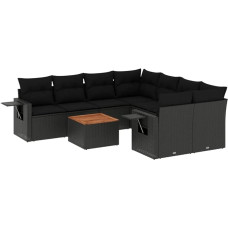 9-TLG. Garten-Sofagarnitur Schwarz Poly Rattan mit Akazienholztisch 55x55 cm Modernes Lounge Set für Terrasse Balkon und Garten Outdoor sitzgruppe