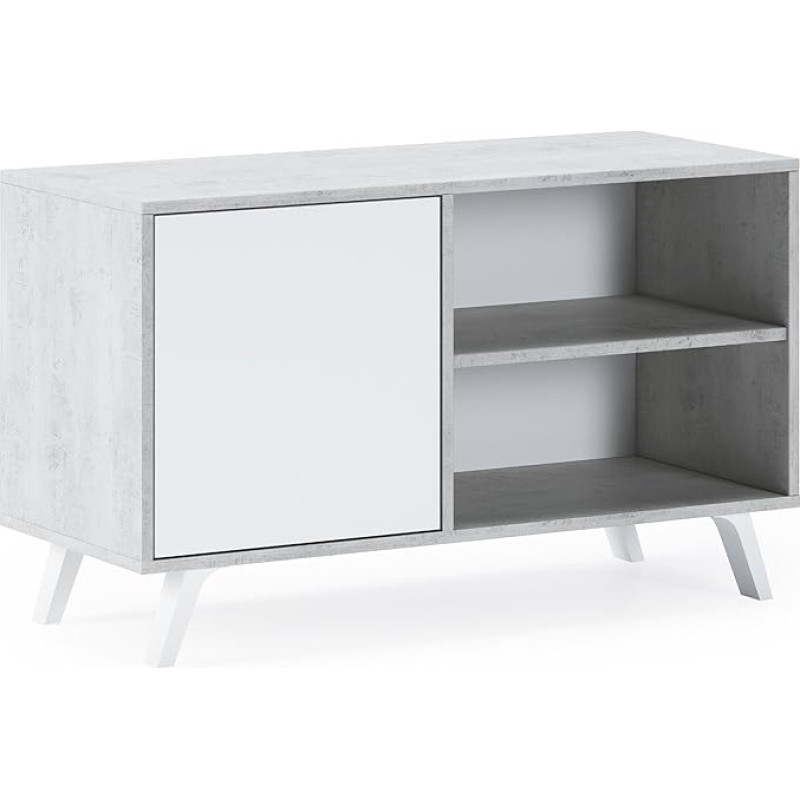 Skraut Home TV Cabinet for Living Room - 57 x 95 x 40 cm - Suitable for 32/40 inch TVs - Wind 100 Model - Cement - Double Door White