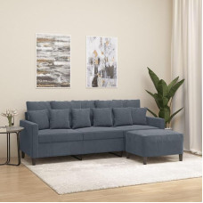 LAPOOH 3201108 3 vietų sofa su taburete, tamsiai pilka, 180 cm, aksomas, poilsio sofa, sofos ir kušetės, poilsio sofa, svetainės sofa, sofa su miego funkcija