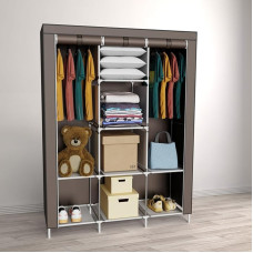Coemo Foldable Wardrobe, Fabric Closet, Portable Closet with 2 Clothes Rails, Shelves, 8 Shelves, 130 x 45 x 175 cm, Large Capacity for Bedroom, Living Room, Brown