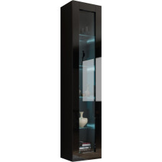 Vigo Glas 180 Hanging Display Cabinet with Glass Shelves, Display Cabinet, Choice of Colours, Storage Cabinet Tall Cabinet, Living Room Highboard, Cabinet (with Blue LED Lighting, Black/Black High