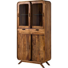 MASSIVMOEBEL24.DE Milano vitrina iš medžio masyvo #115 Sheesham Wood Šviesiai ruda lakuota 8 skyriai ir stalčiai 90 x 40 x 180 cm Stiklinė vitrina Aukšta spinta