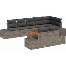 Rantry 9-teiliges Garten Sofa Set mit Kissen Grau Poly Rattan Akazie Gartenlounge Model3356641