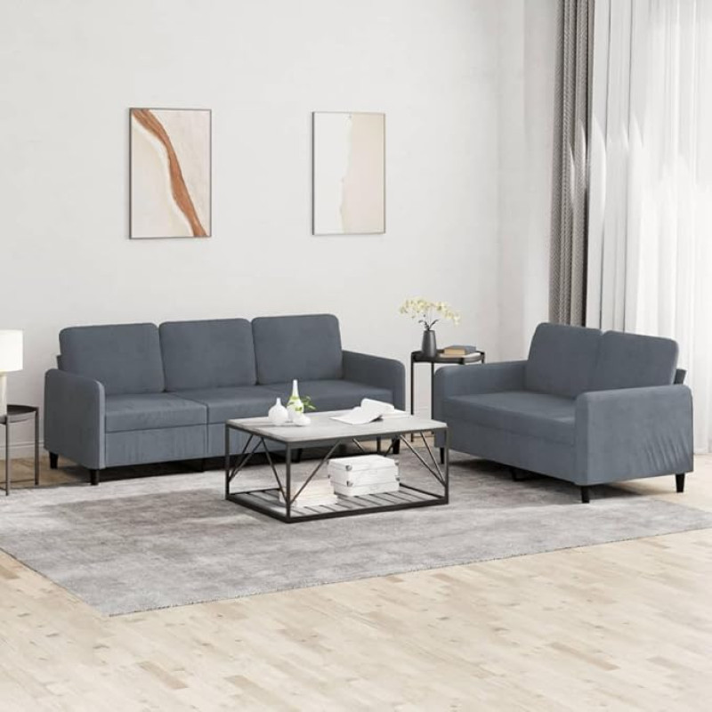 ZEYUAN 3202015 2 dalių sofos komplektas, tamsiai pilkas aksomas, poilsio sofa, sofos ir kušetės, relaksacinė sofa, svetainės sofa, sofa su