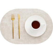 AMDXD Tischset Abwaschbar Modern Oval 6er Set, PU Leder Platzmatten Tisch Oval Einfarbig Anti-Rutsch, Tischmatte Weihnachten Haferflocken für Küche Hause Restaurant, 44x30CM