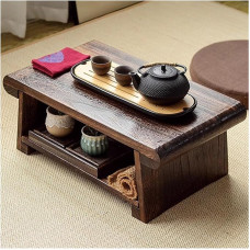 GMTstore Tatami stalas Japonijos grindų stalas Antikvarinis stalas Meditacijos arbatos stalas Daugiafunkcinis nešiojamas žemas stalas Grindų arbatos stalas (spalva: ruda, S: 60x35x24cm)