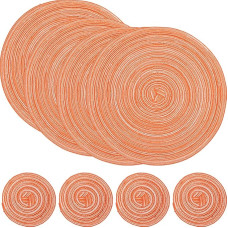 4 apvalių medvilninių paklodžių rinkinys Stalo kilimėlis Valgomojo stalas Atsparus karščiui, skalbiamas, 30 cm ilgio paklodės ir 11 cm ilgio padėkliukai, oranžinis