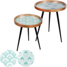 Urban living Art Deco dizaino 2 šoninių staliukų rinkinys Mėlyna ir balta