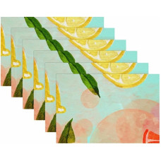 Stoff-Tischsets, waschbare Tischsets für Esstisch, 6er-Set,Aquarell Frucht Erdbeer Orangen Zitrone
