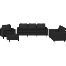 vidaXL Sofos komplektas 4 dalių fotelis Kanapa su pagalvėle Kojinė sofa Svetainės sofa su porankiais Sofos komplektas Dizainerių sofos sėdimieji baldai Minkšti baldai Juoda dirbtinė oda