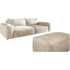 DELIFE Big-Couch Lanzo XL Cord Beige 270 x 130 cm su taburete
