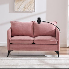 2 vietų sofa su USB ir reguliuojama, maža dvivietė sofa, sofa lova su šoninėmis kišenėmis ir pagalvėlėmis, medžiaginė sofa svetainei, miegamajam, rožinė