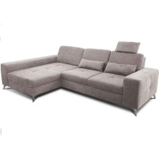 CAVADORE Bali kampinė sofa / Madinga kampinė sofa su kairės pusės ilguoju krėslu ir spyruokliniu branduoliu / Sėdimosios dalies gylio reguliavimas, galvos atramos ir pagalvėlė 