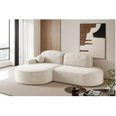 Kaiser Möbel - Kampinė sofa su miego funkcija ir lovos dėže, L formos gyvenamasis kraštovaizdis, sofa-lova, patogi sofa su baldakimu svetainei ir paauglių kambariui, Modena Rounds, Ecru, Arena, kairė