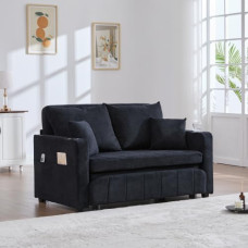 vutizal Schlafsofa Sofa Couch 2 Sitzer Ausziehsofa klappbar mit Schlaffunktion USB Becherhalter, Chenille Sofa abnehmbar waschbar mit Aufbewahrungstasche als Sofabett für Wohnzimmer, Schwarz