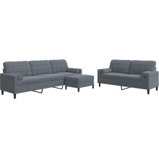 vidaXL Sofos komplektas, 3 dalių minkšta sofa su pagalvėlėmis, sėdimųjų vietų komplektas svetainei, svetainės sofos fotelis, tamsiai pilkas aksomas