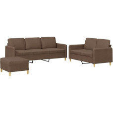 vidaXL Sofagarnitur 3-TLG., Sessel Couch mit Kissen Fußhocker, Sofa Wohnzimmersofa mit Armlehnen, Couchgarnitur Designsofa Sitzmöbel Polstermöbel, Braun Stoff