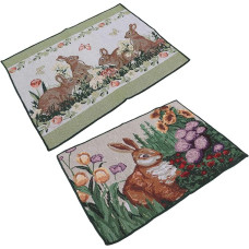 2 Stück Platzset mit Osterhasen Stickerei aus Polyester Hitzebeständig und Schützend als Tischdeko für Party und Restaurant