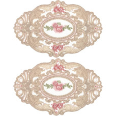 2 Stück Retro Tischsets aus Milchseide mit Spitzenstickerei Ovale Vintage Platzsets rutschfest und Hitzebeständig Tischdekoration für Hochzeit und Esstisch