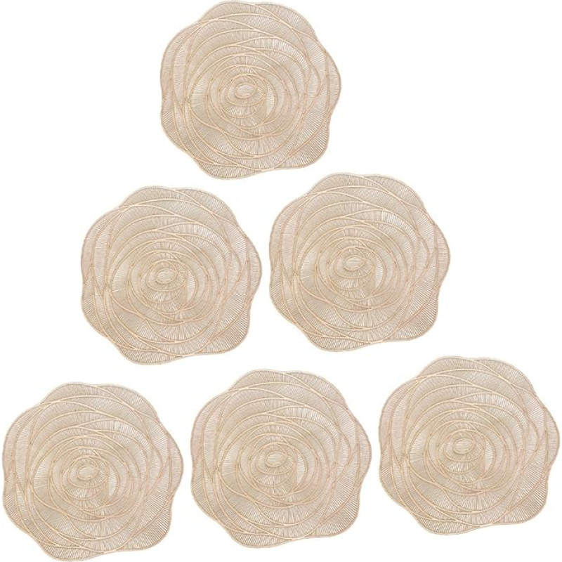 ERINGOGO 6 Stück PVC Tischsets Rosenform rutschfest Hohl Hitzeisolierend Verbrühschutz Dekoratives Party Tischset 38cm Platzsets für Küche Esszimmer