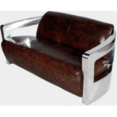Designer Club Sofa Mars 2 Seater Chrome and Vintage Leather Vintage Cigar (Dark Brown) Genuine Leather Sofa Couch