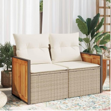 Homgoday Sodo sofa su pagalvėlėmis 2 sėdimos vietos Smėlio spalvos polietileno rotango lauko sodo lova Sofa sofa Sodo sofa Svetainės kambario terasos lauko baldai II