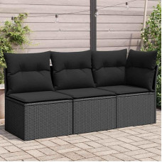 3 sėdimų vietų sodo sofa iš PE rotango su laikymo vieta ir vandeniui atspariu krepšiu, nuimama pagalvėle ir moduliniu dizainu, skirta terasai ir balkonui, lauko poliratano sodo suoliukas