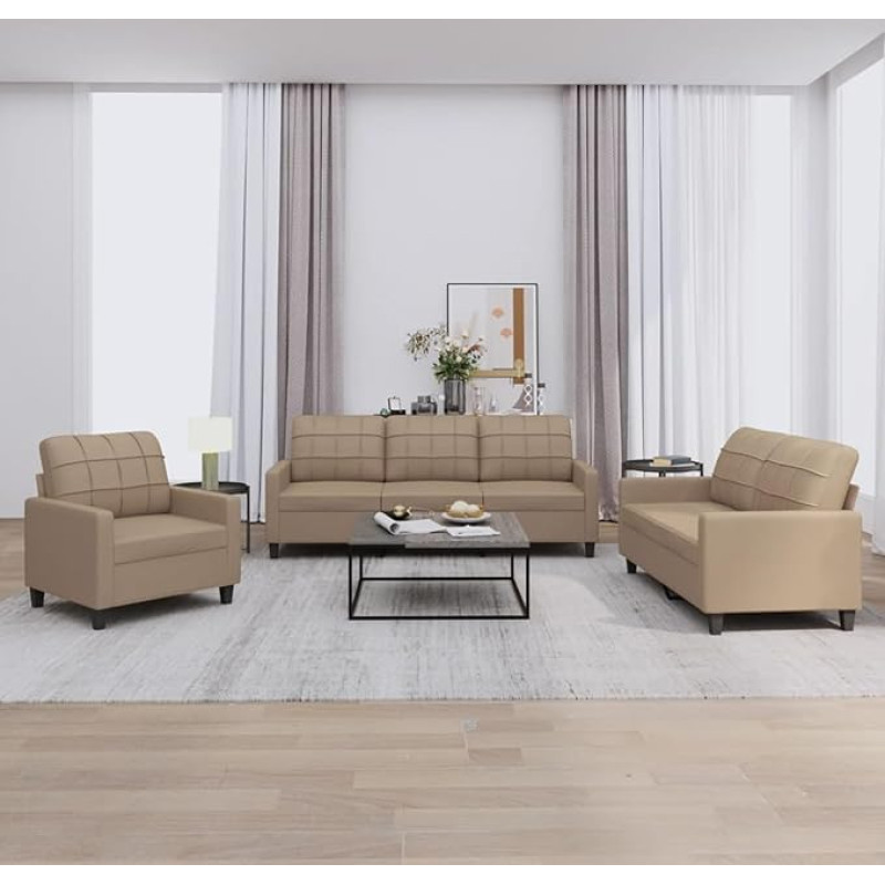 ShGaxin 3201342 3 dalių sofos komplektas su pagalvėlėmis Kapučino rudos spalvos dirbtinės odos sofa su relaksacine funkcija Sofos komplektas Svetainės sofa Sofos komplektas