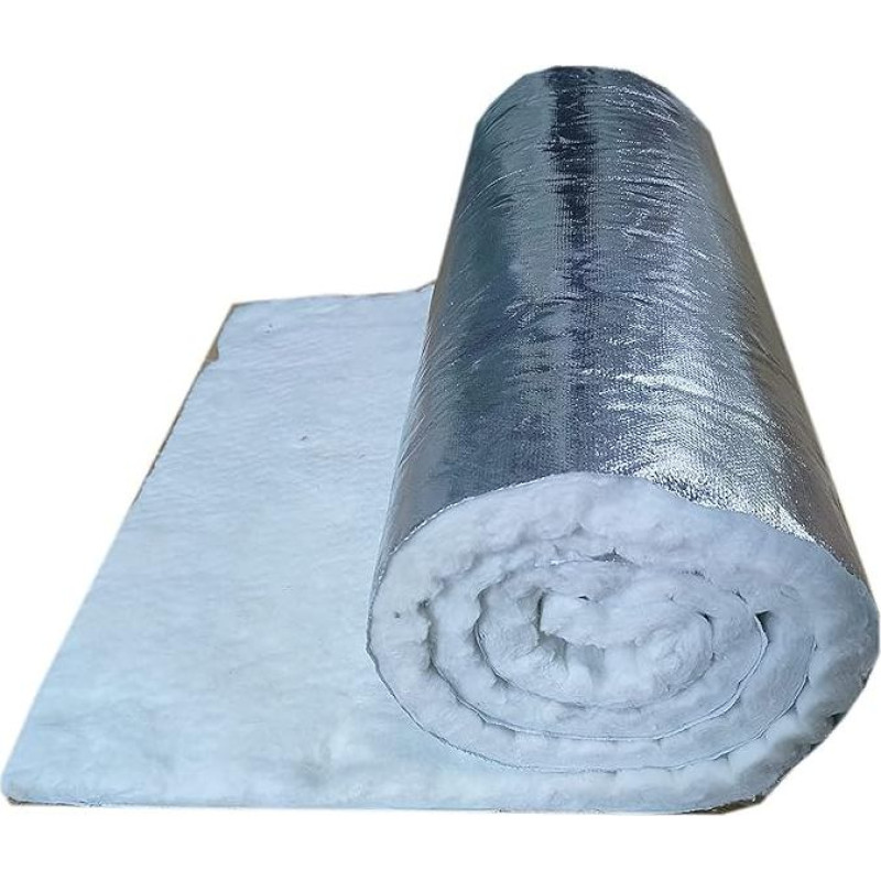 Keraminio pluošto lubų izoliacinis kilimėlis, vienpusė aliuminio folija 1.260°C židiniui, griliui, orkaitei, viryklei, 1 x 0,61 m (balta, 30 mm)