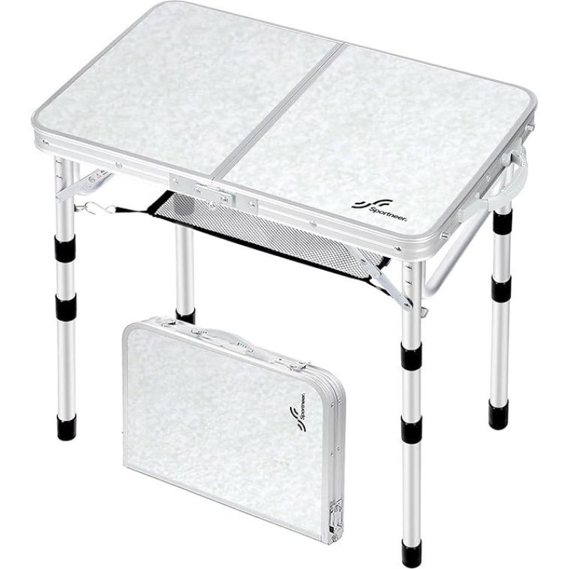 Sportneer Folding Camping Table Height Adjustable Small Folding Table Portable Camping Tables (60cm L x 40cm W (4 Height)) with Mesh Layer for Outdoor