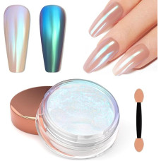 Laza Chameleon Pearl Chrome Nail Powder, Glazed Doughnut Metallic Mirror Effect Pigment, Iridescent Aurora Nail Glitter Holographic Fairy Dust Nail Art Supplies Nail Techs, Resin Craft - Mermaid Legend