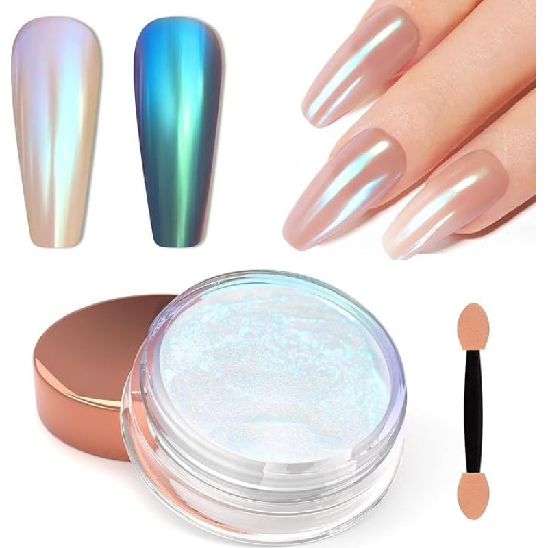 Laza Chameleonas Perlas Chromas Nagų pudra, glazūruotas Doughnut Metallic Mirror Effect Pigment, Iridescent Aurora Nail Glitter Holographic Fairy Dust Nail Art Supplies Nail Techs, Resin Craft - Mermaid Legend