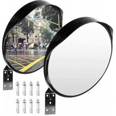 QWORK Set of 2 Convex Mirrors, Traffic Mirrors, Safety Mirrors for Driveways, Warehouses, Garages and Offices, Diameter 30 cm, 130° Curve, Bracket and Screws Included
