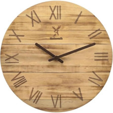 Holzwerk Retro 35 cm Natural Flamed Wall Clock Wooden Clock Rustic Vintage Brown Almost Silent Handmade Solid Wood Natural Wood with Deer Motif Roman Numerals