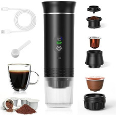 3-in-1 Portable Coffee Machine Temperature Display, Quick Heating 80 ml, 20 Bar Pressure, Compatible with Capsules Ground Coffee, 7500 mAh USB-C, Travel & Office (Black 2025)