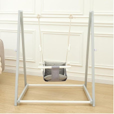 FUNLIO Wooden Swing for Toddlers 6-36 Months, Foldable Baby Swing Set with Durable Pine, Portable Toddler Swing with 4 Sandbags, Kids Swing for Indoor/Outdoor - Grey