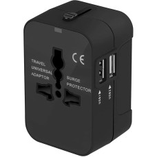 Universal Travel Socket International Adapter with Two USB Ports for Japan China Canada USA EU UK AU Over 150 Countries for Christmas (Black)