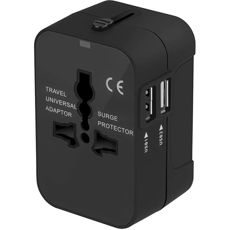 Universalus kelioninis tarptautinis kištukinis lizdas su dviem USB prievadais, skirtas Japonijai, Kinijai, Kanadai, JAV, ES, Jungtinei Karalystei, Australijai, daugiau kaip 150 šalių, skirtas Kalėdoms (juodas)