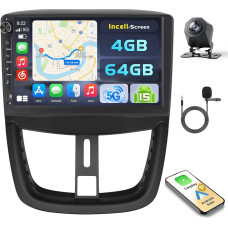 Hikity Android 15 4+64G Autoradio für Peugeot 207 2006-2010 mit 9 Zoll Incell Touchscreen, Autoradio 2DIN mit Wireless Carplay Android Auto, FM/RDS Radio BT GPS WiFi Rückfahrkamera + MIC