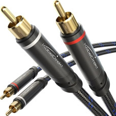 KabelDirekt 7,5 m RCA kabelis, stereofoninis garso kabelis 2 x 2 RCA, nelūžtantys metaliniai kištukai ir nailoninis pynimas, sukurtas Vokietijoje (koaksialinis kabelis, RCA kabelis, žemų dažnių garsiakalbis / HiFi, analoginis ir skaitmeninis)