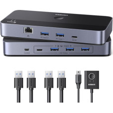 UGREEN USB jungiklis 2 PC su Gigabit Ethernet prievadu RJ45 USB 3.0 jungiklis 2 in 4 Out su nuotolinio valdymo pultu, Plug & Play, USB jungiklis pelei ir klaviatūrai, suderinamas su Windows/Mac/Linux ir kt.
