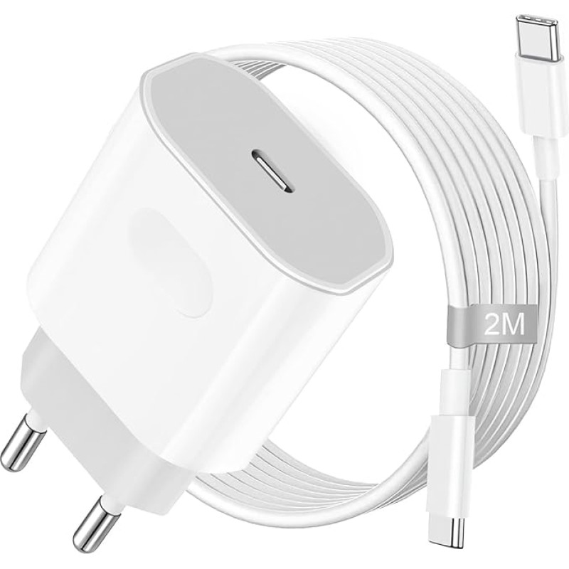 USB C įkroviklis iPhone 16 15/16 15 Pro/16 15 Pro Max/16 15 Plus, 35 W USB C maitinimo adapteris su 2 m ilgio kabeliu, įkrovimo laidas iPad Pro/Air 2024, USB C maitinimo šaltinio kištukas, greitasis įkroviklio laidas