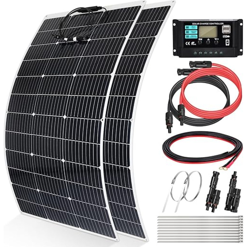 240W saulės kolektorių komplektas, skirtas RV valčių sistemai 2 Pack 120W mono saulės kolektorius + 30A įkroviklio valdiklis + saulės kabelis + Z laikiklis, didelis efektyvumas
