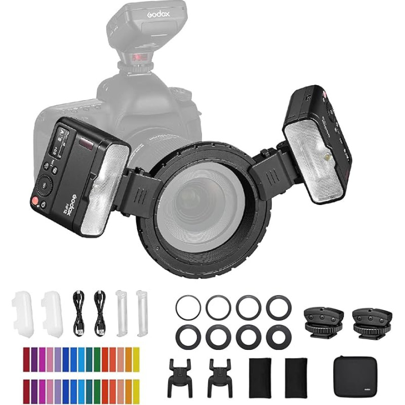 Godox MF12-K2 2 vnt. makro blykstės 2.4G belaidžio perdavimo valdymo numeris 16 TTL M režimas su spalvotu filtru Cold Shoe, skirtas portretinėms nuotraukoms Augalai Vabzdžiai Maistas Juvelyriniai dirbiniai Makro fotografija