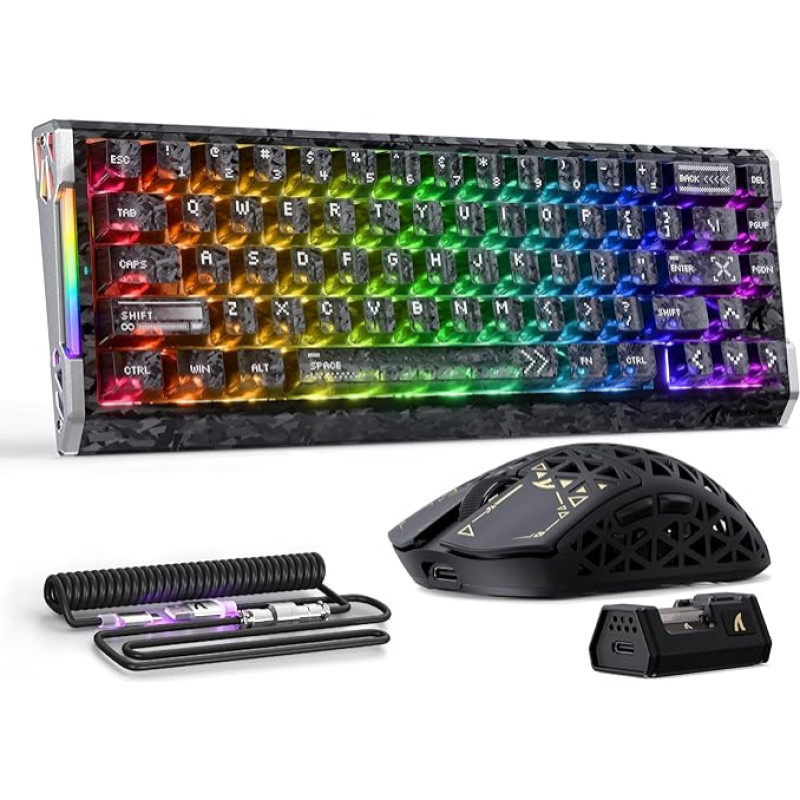 ATTACK SHARK R68 HE & R5 Ultra Carbon Keyboard and Mouse Set, Wired 8000Hz Keyboard with Rapid Trigger and Spiral Cable, 0.005 mm RT Precision, 39 g Lightweight Wireless Mouse, 42KDPI, Carbon Black