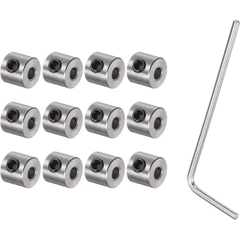 sourcing map 12 Pcs Screw Neck Set 3mm Bore Stainless Steel Shank Collars 8mm OD 7mm Width Landing Gear Stoppers Wheel Collar with Hex Wrench