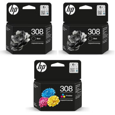 HP 308 2 pakuotės juodos ir 308 spalvų originalios rašalo kasetės - kombinuotoji pakuotė