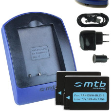 2 akumuliatoriai + įkroviklis (maitinimo tinklas + automobilis + USB) Suderinama su Panasonic DMW-BLC12 / Lumix DMC-G5, G6, G70, G81, G91, GH2, GX8, FZ2000.. / Sigma dp0/1/2/3 Quattro - Žiūrėti sąrašą