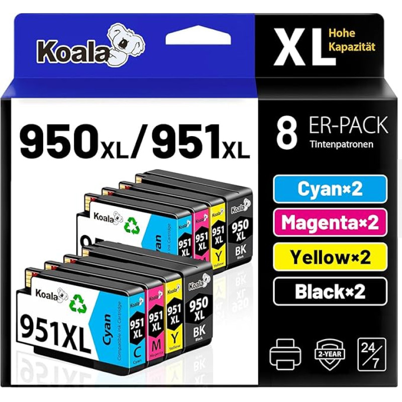 Koala Cartridges compatible with HP 950 XL 951 XL 950XL 951XL (BK/C/M/Y 8 Combo Pack) for refilling for Officejet Pro 8100 8110 8610 8620 8625 8630 8640 251dw 276dw