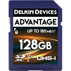 Delkin Devices Advantage UHS-I 128GB SDXC Memory Card - Up to 100MB/s Write - 180MB/s Read - Memory Cards for Cameras with C10, U3, V30, 4K UHD, Full Size SD Card